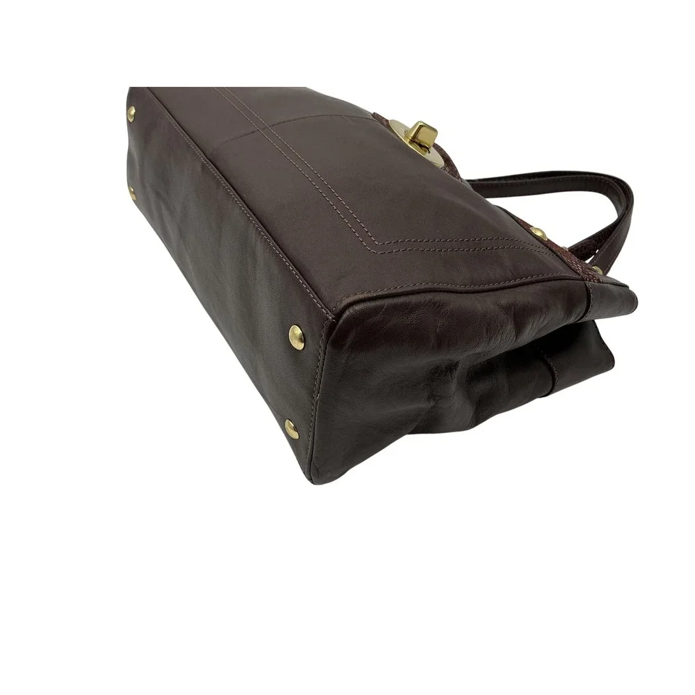 Coach Brown Leather Embossed Snakeskin Trim‎ Tote Shoulder Bag Purse Handbag - Picture 6 of 13